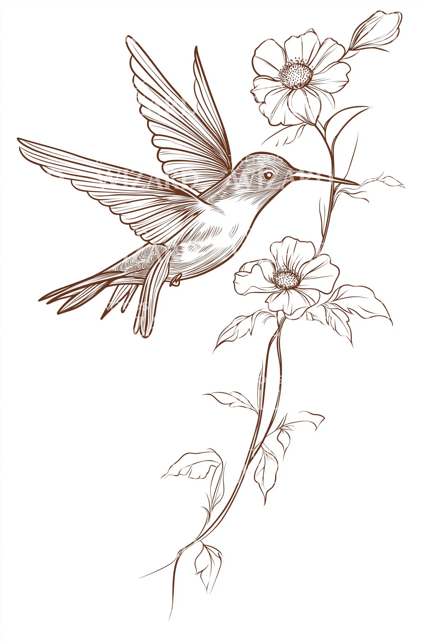 优雅的蜂鸟素描纹身设计