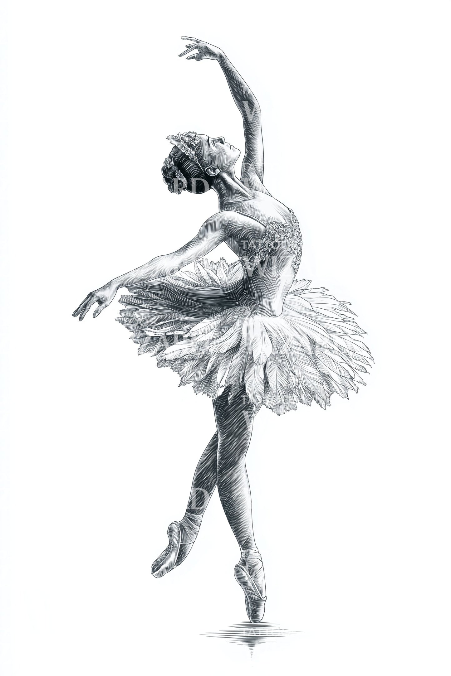 Ilustração de Tatuagem de Ballet com Tutu Gracioso
