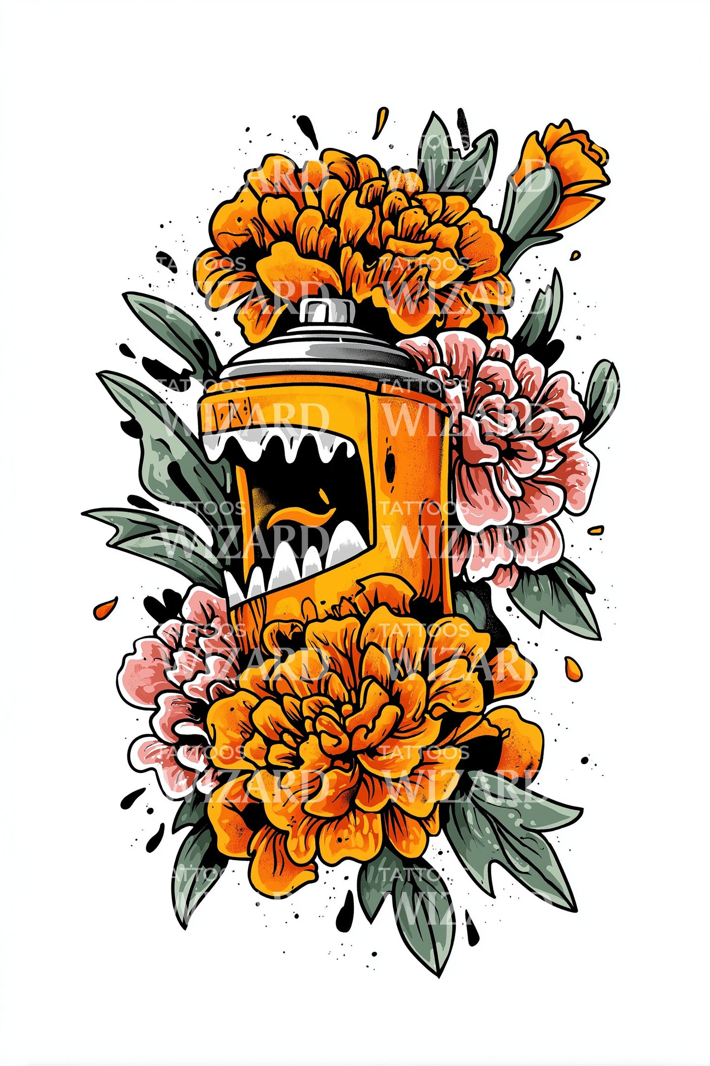 Ilustrasi Tato Marigold Kaleng Grafiti