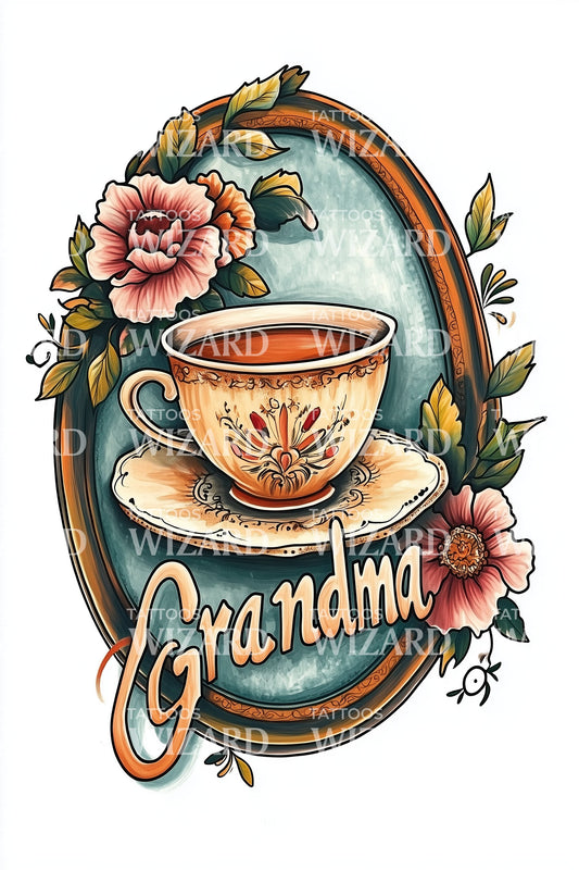 Grandma Vintage Cameo Tattoo Design