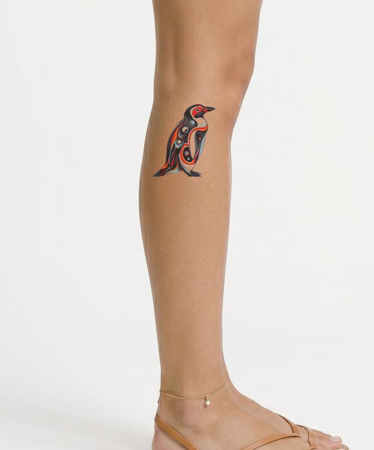 Graphic Penguin Old School Tattoo Design