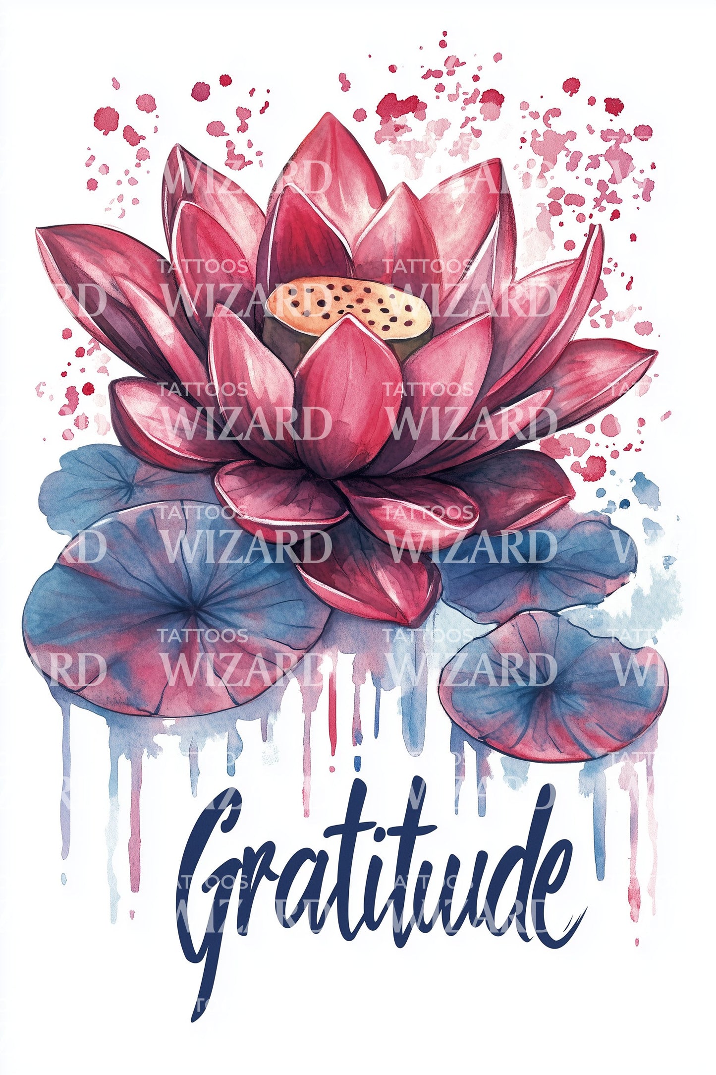 Gratitude Pink Lotus Tattoo Illustration