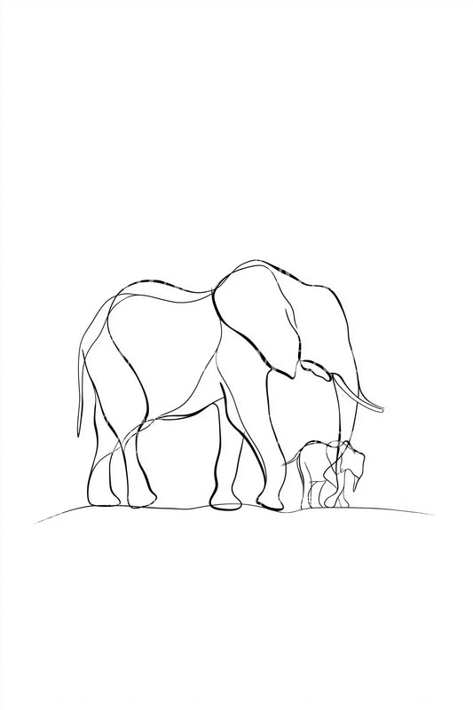 Grazing Elephant Outline Tattoo Illustration