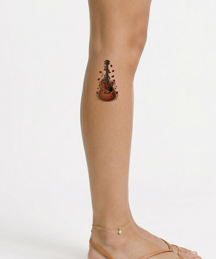 Desain Tato Melodi Gitar Mawar