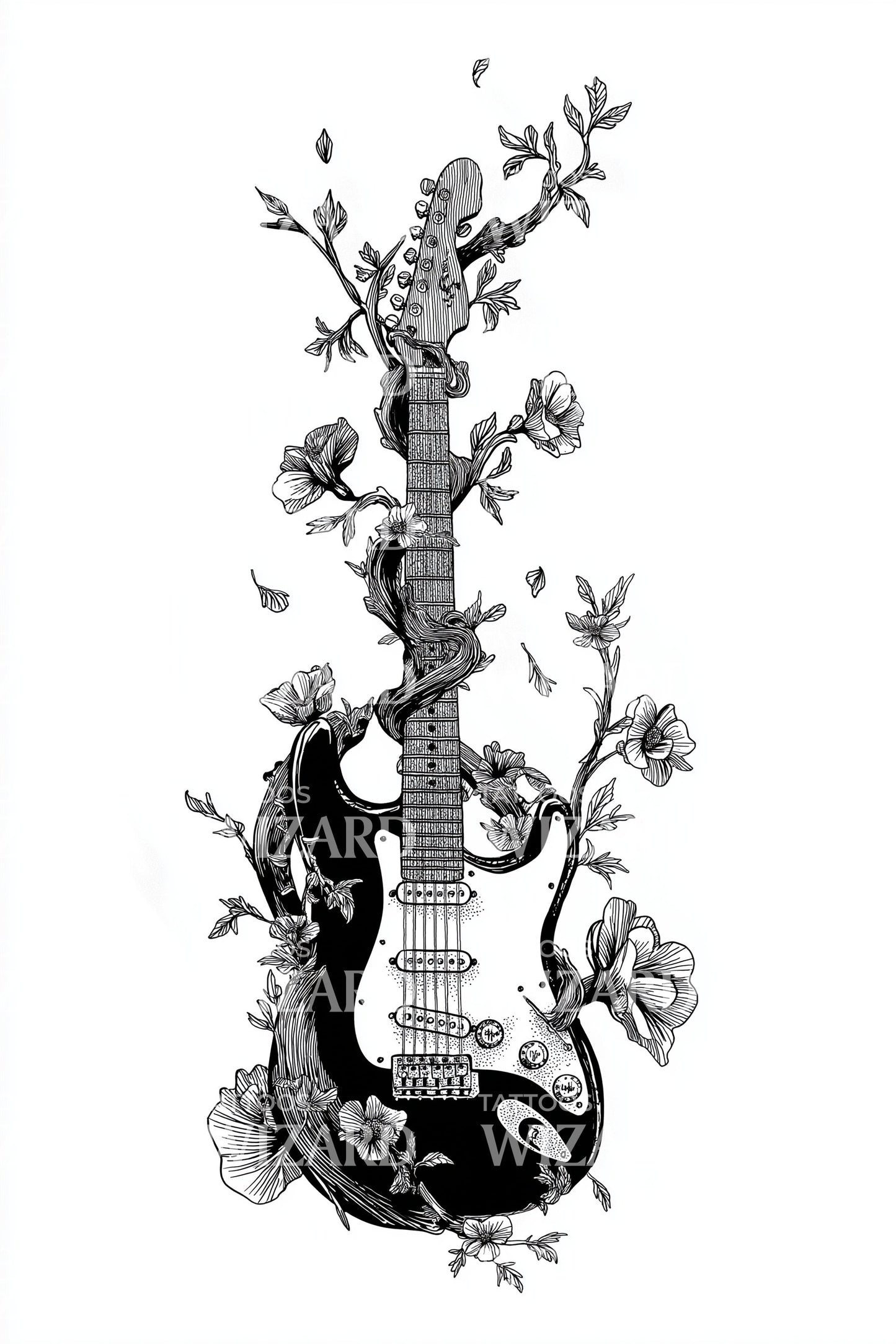 Design de Tatuagem Fusão de Videira de Guitarra