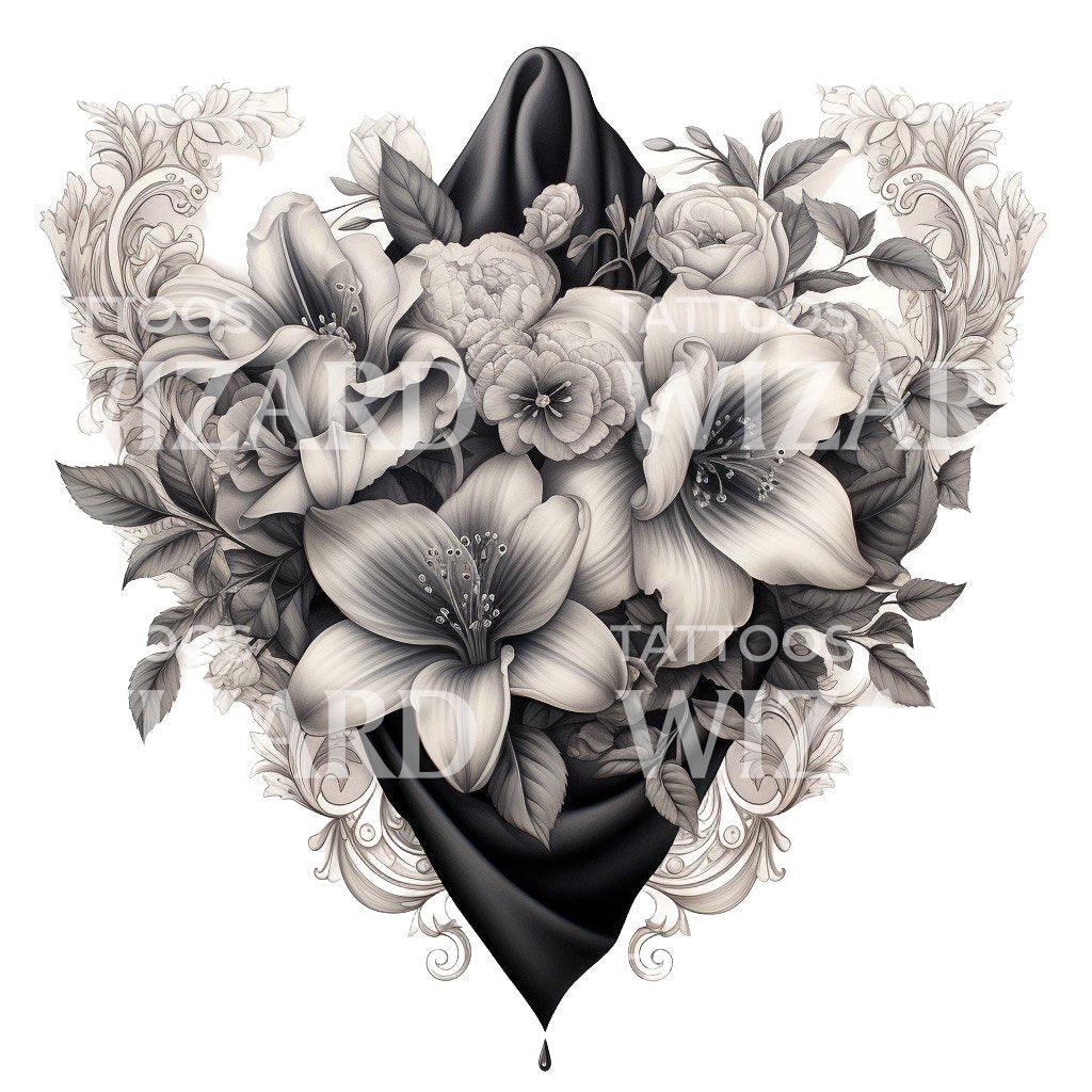 Lilies Handkerchief Vintage Tattoo Design