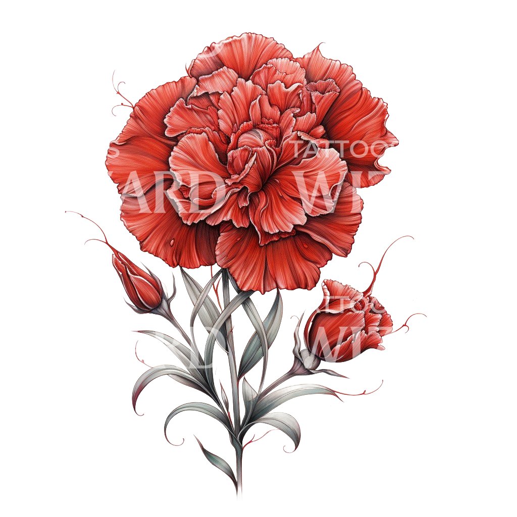 Botanical Carnation Flowers Tattoo Design