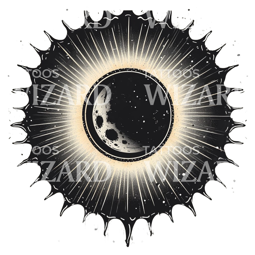 Old School Solar Eclipse Tattoo Design