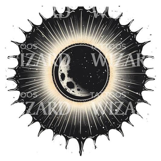 Old School Solar Eclipse Tattoo Design