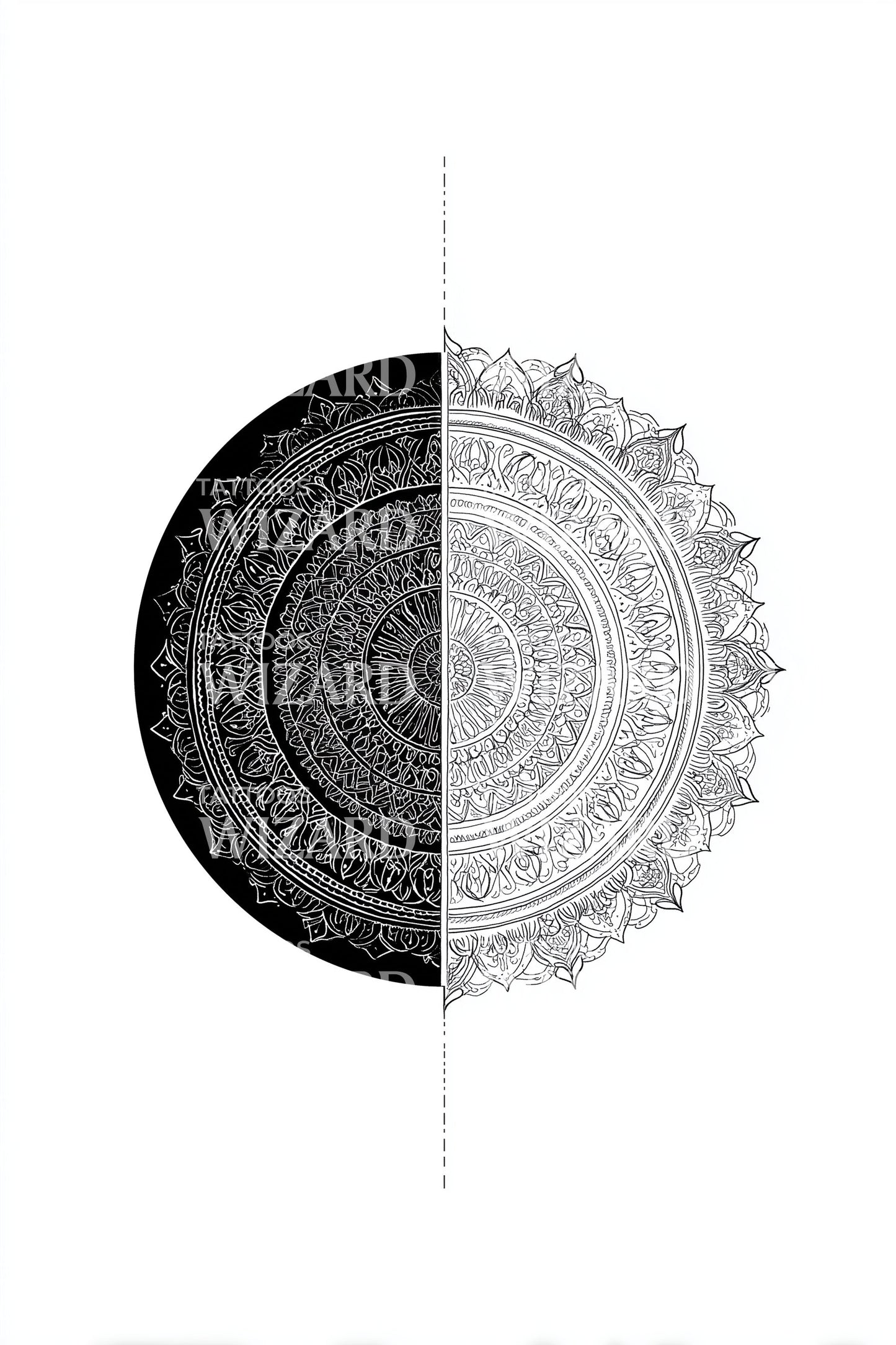 Design de Tatuagem Mandala Metade do Equilíbrio