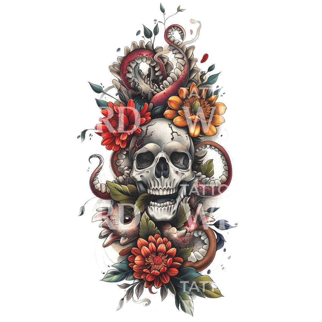 Halfsleeve Skull and Octopus Tattoo Design