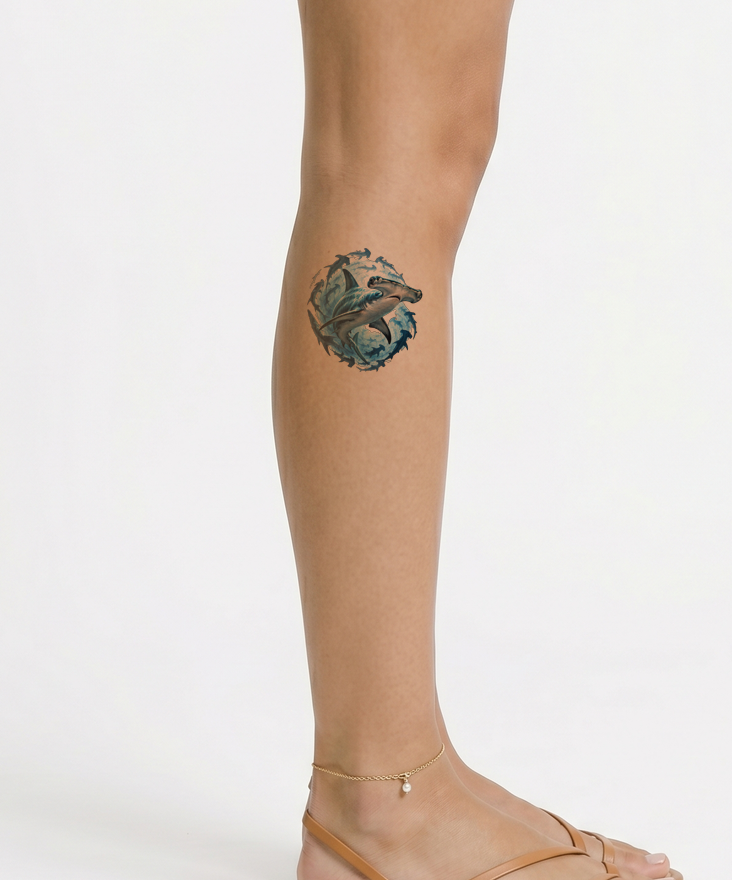 Diseño de tatuaje de espiral de tiburones martillo