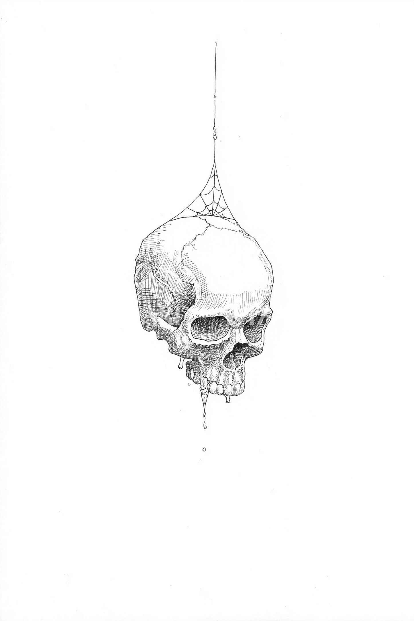 Hanging Thread Skull Tattoo Design