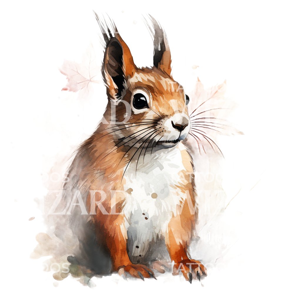 Autumn Watercolor Squirrel Tattoo Design