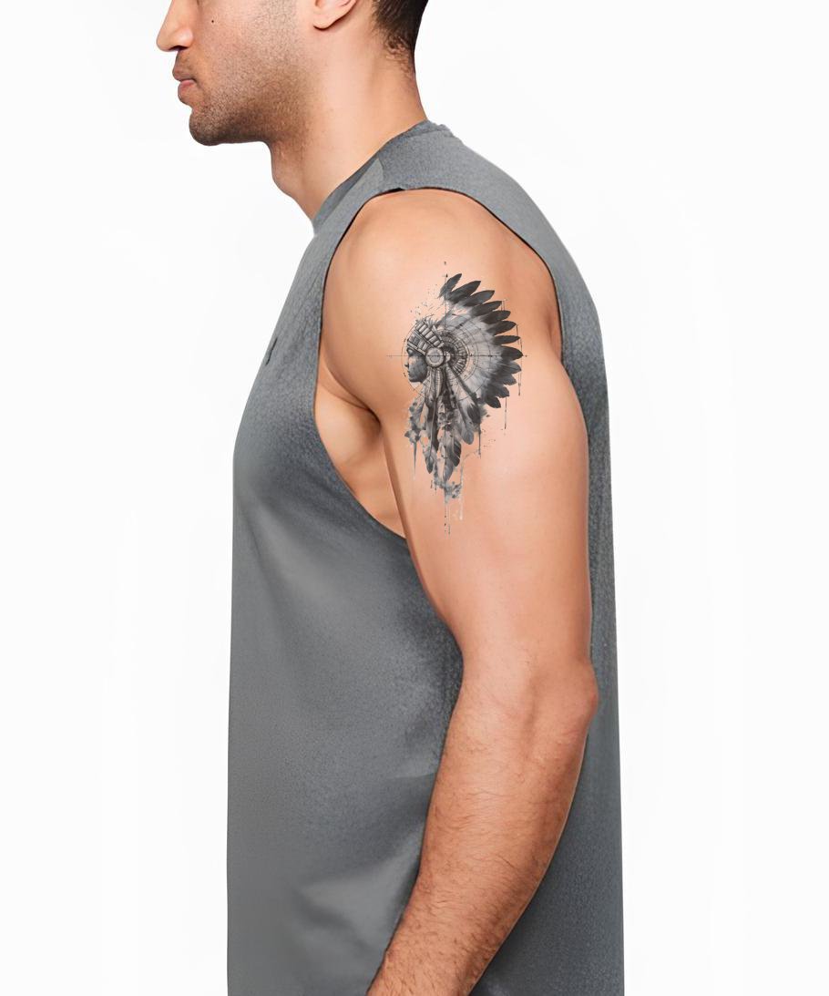 Warrior Headdress Splash Portrait Tattoo Illustration