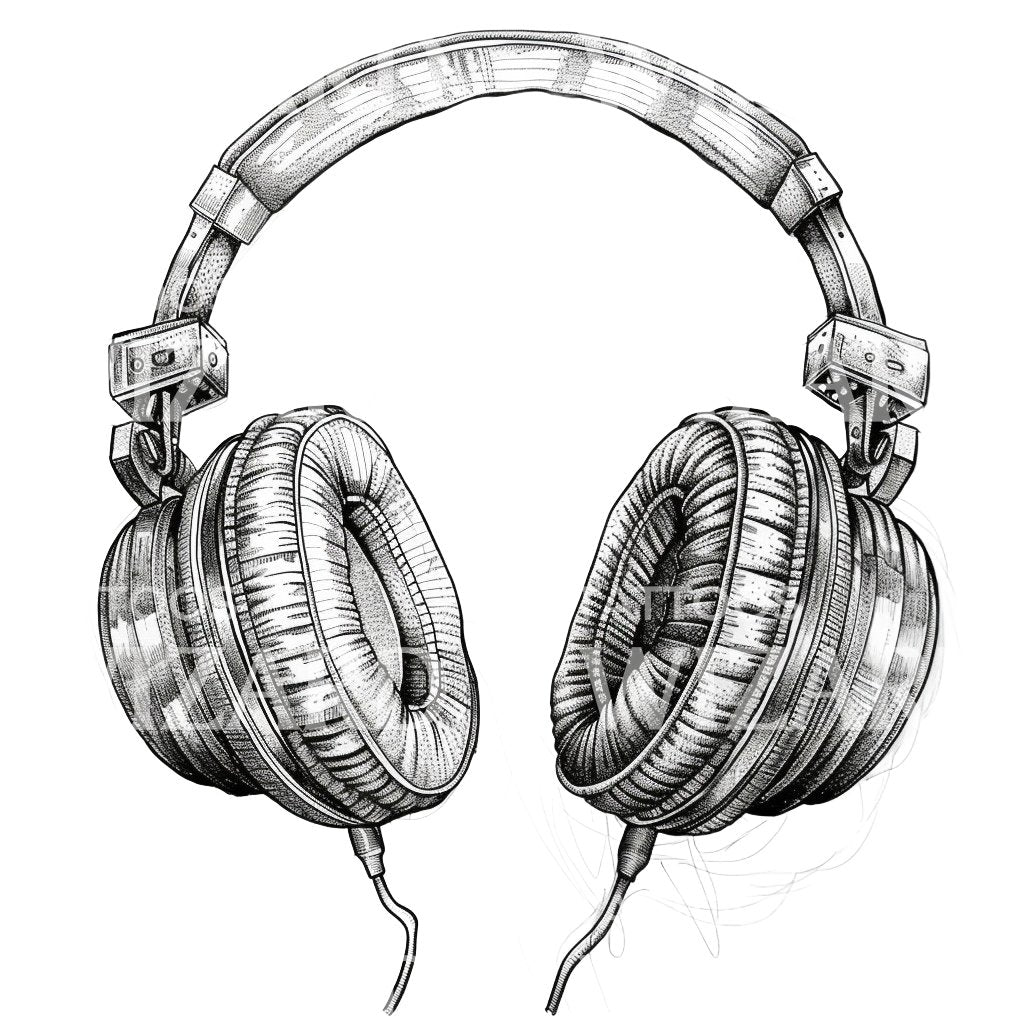 Headphones Ink Sketch Tattoo Idea