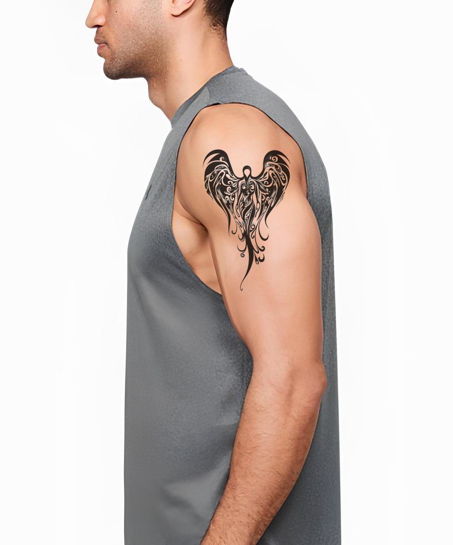 Ilustración de tatuaje de alas de corazón ornamentado