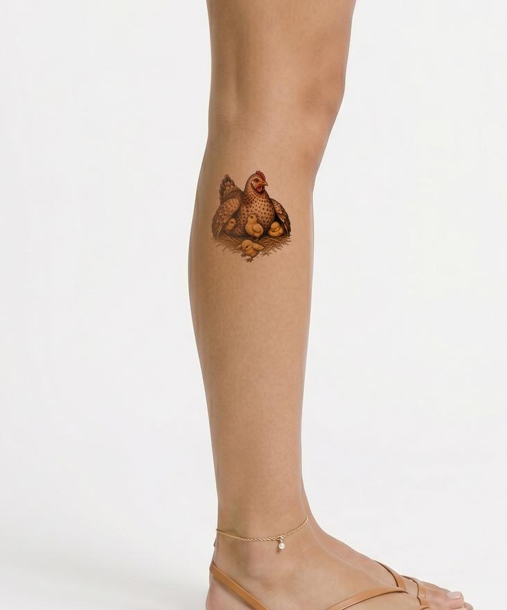 Tyúkanyó és csibék tetoválásmintája