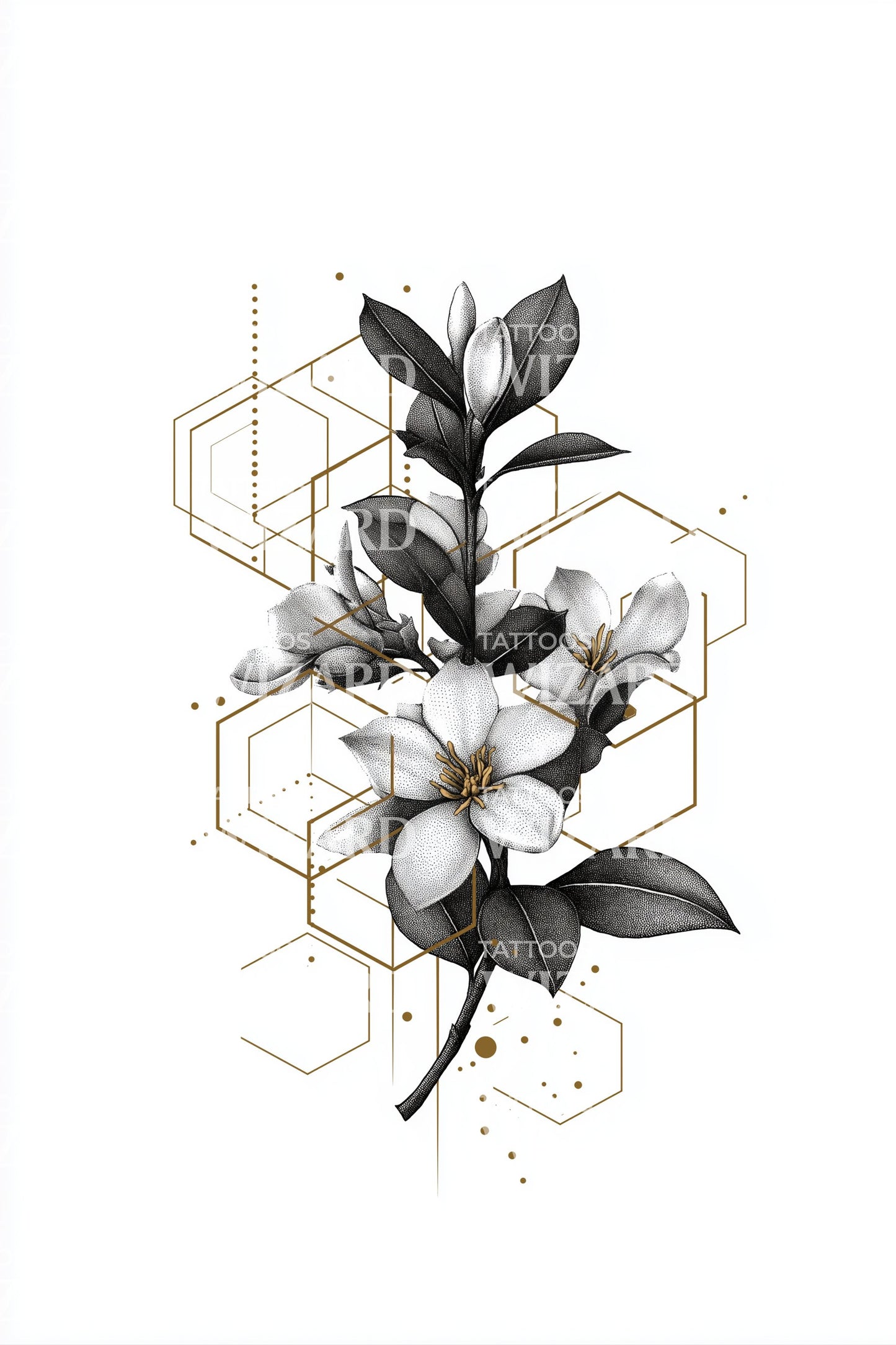 Hex Line Blossom Tattoo Design
