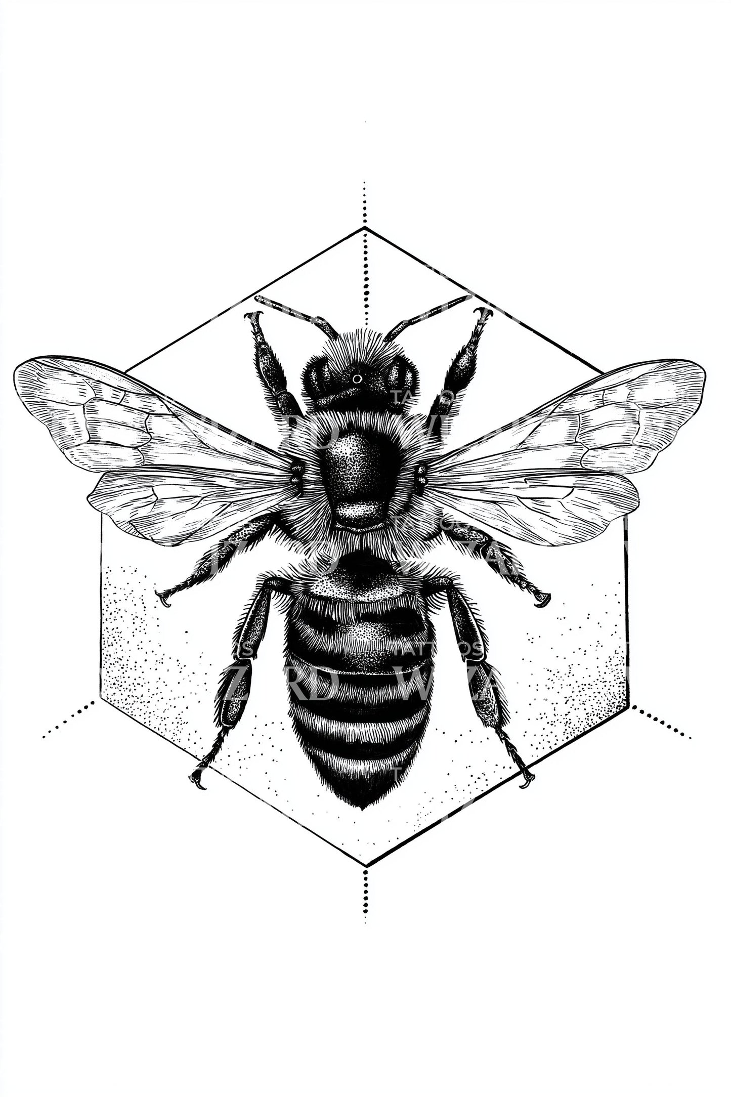 Hexagon Bee Emblem Tattoo Design