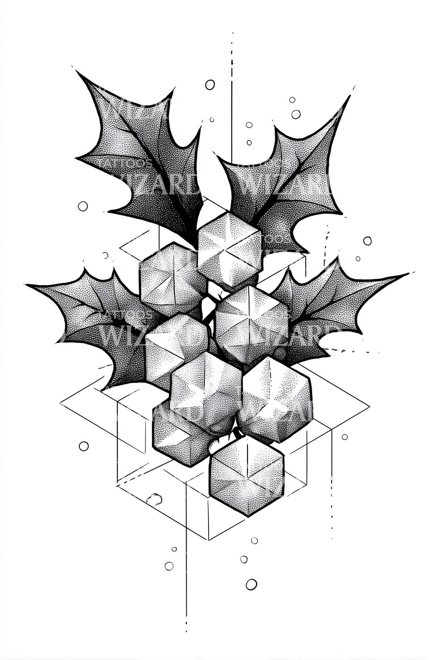 Holly Geometric Cubes Tattoo Design