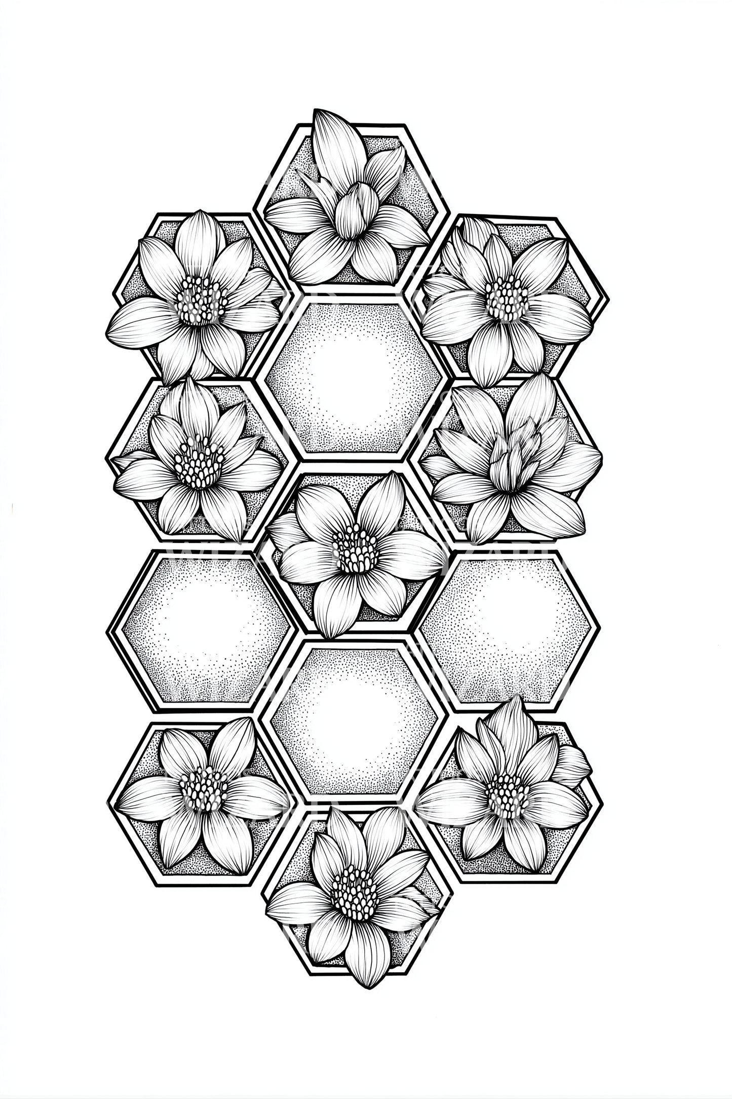 Honingraat Bloemen Matrix Tatoeage Ontwerp