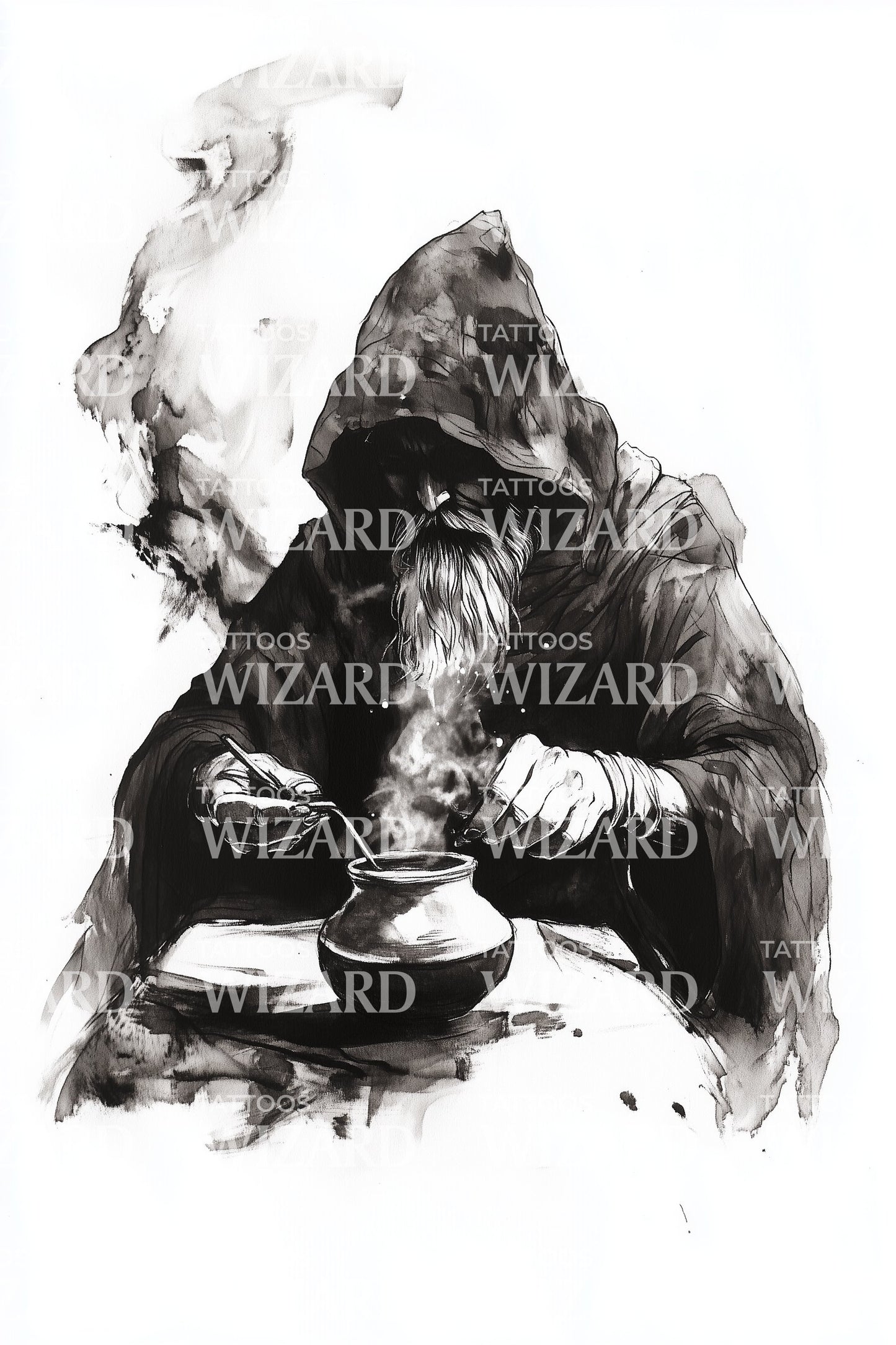 Тату-дизайн с чаем "Покровитель в капюшоне"