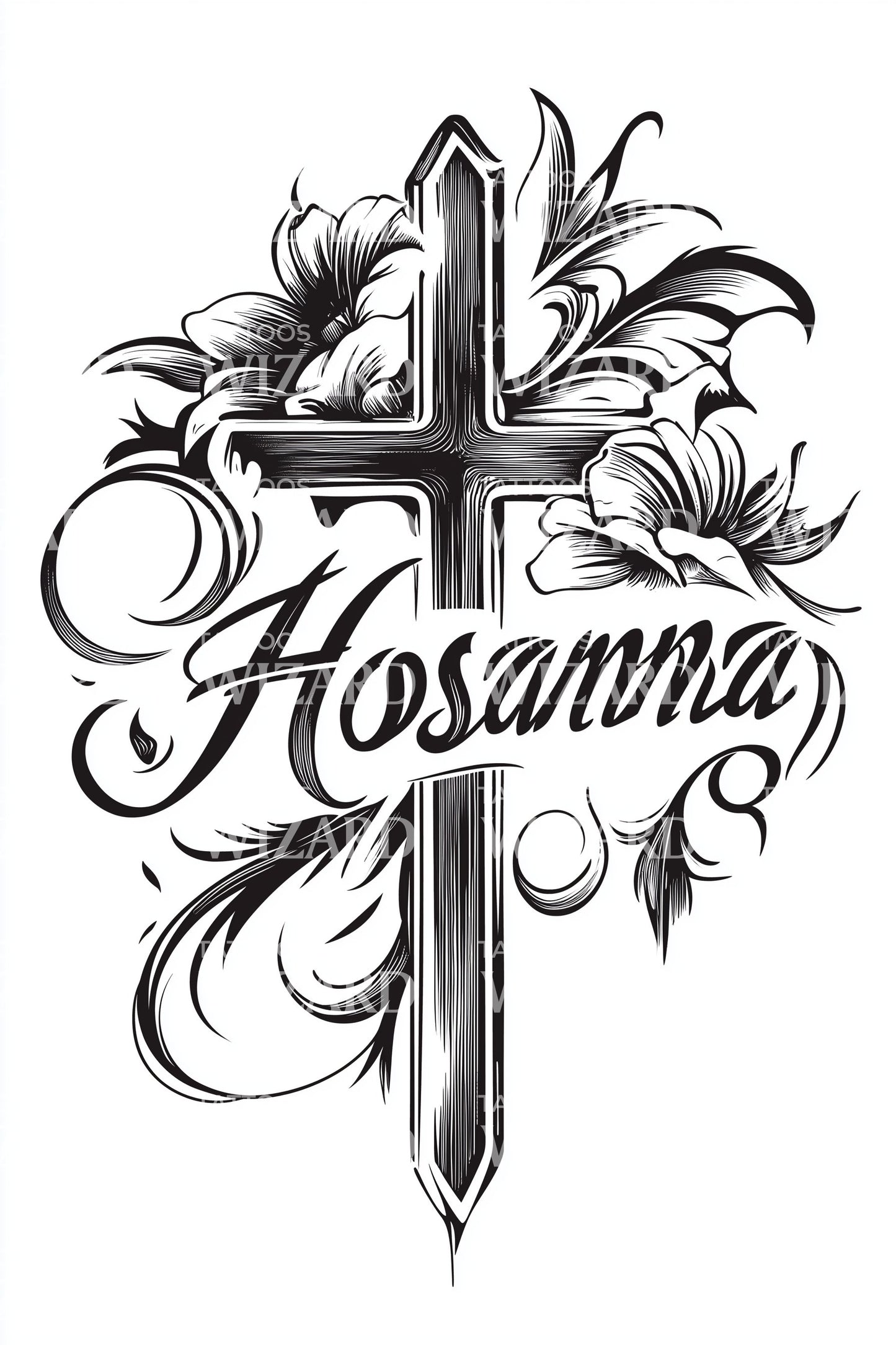 Hosanna-kirjoitusristin tatuointikuvitus
