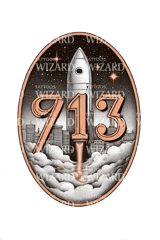 Houston Rocket 713 Tattoo Illustration