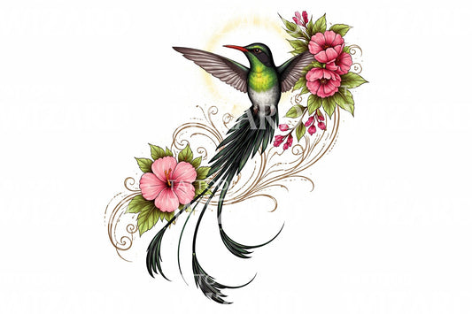 Hummingbird Floral Tattoo Design