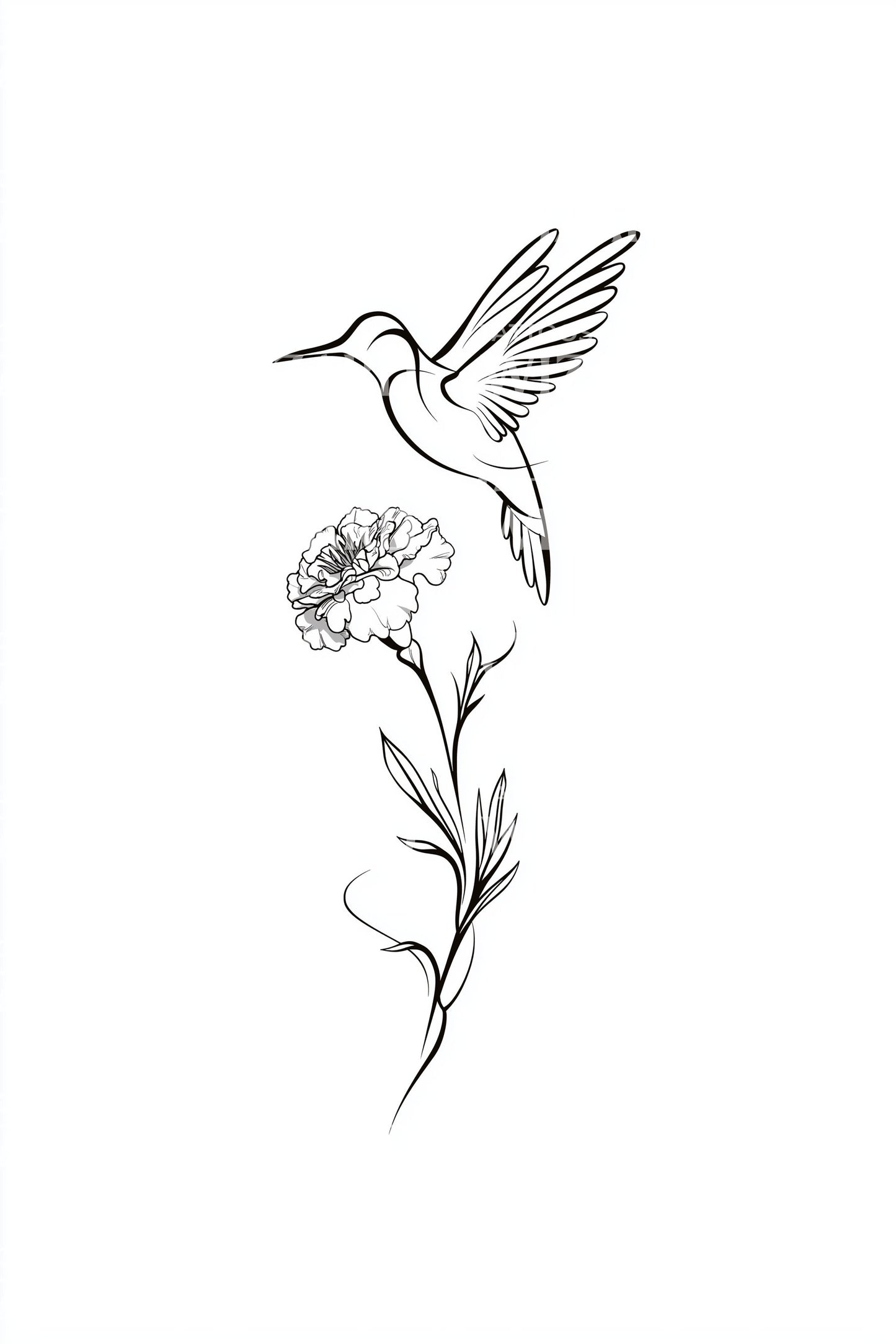 Kolibri Blomma Linje Tatuering Design