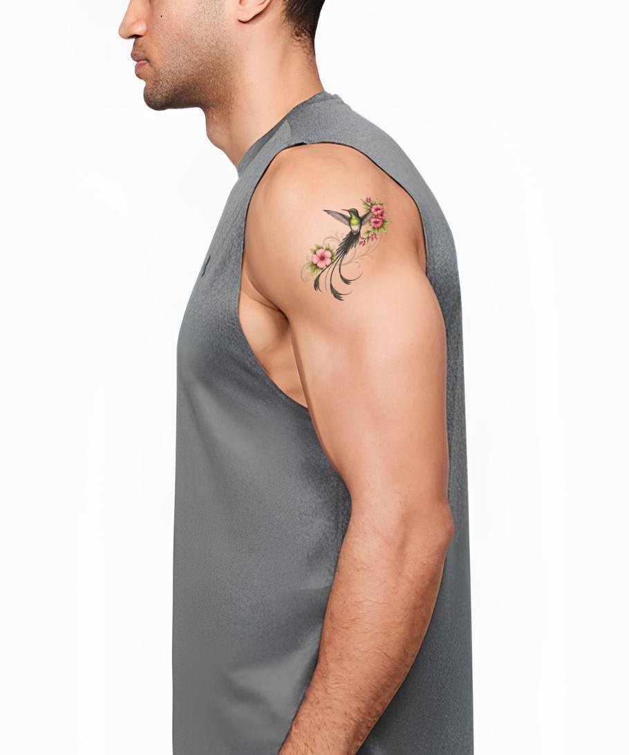 Hummingbird Floral Tattoo Design