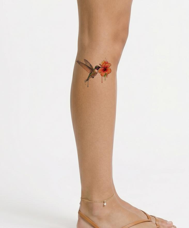 Hummingbird Hibiscus Tattoo Illustration