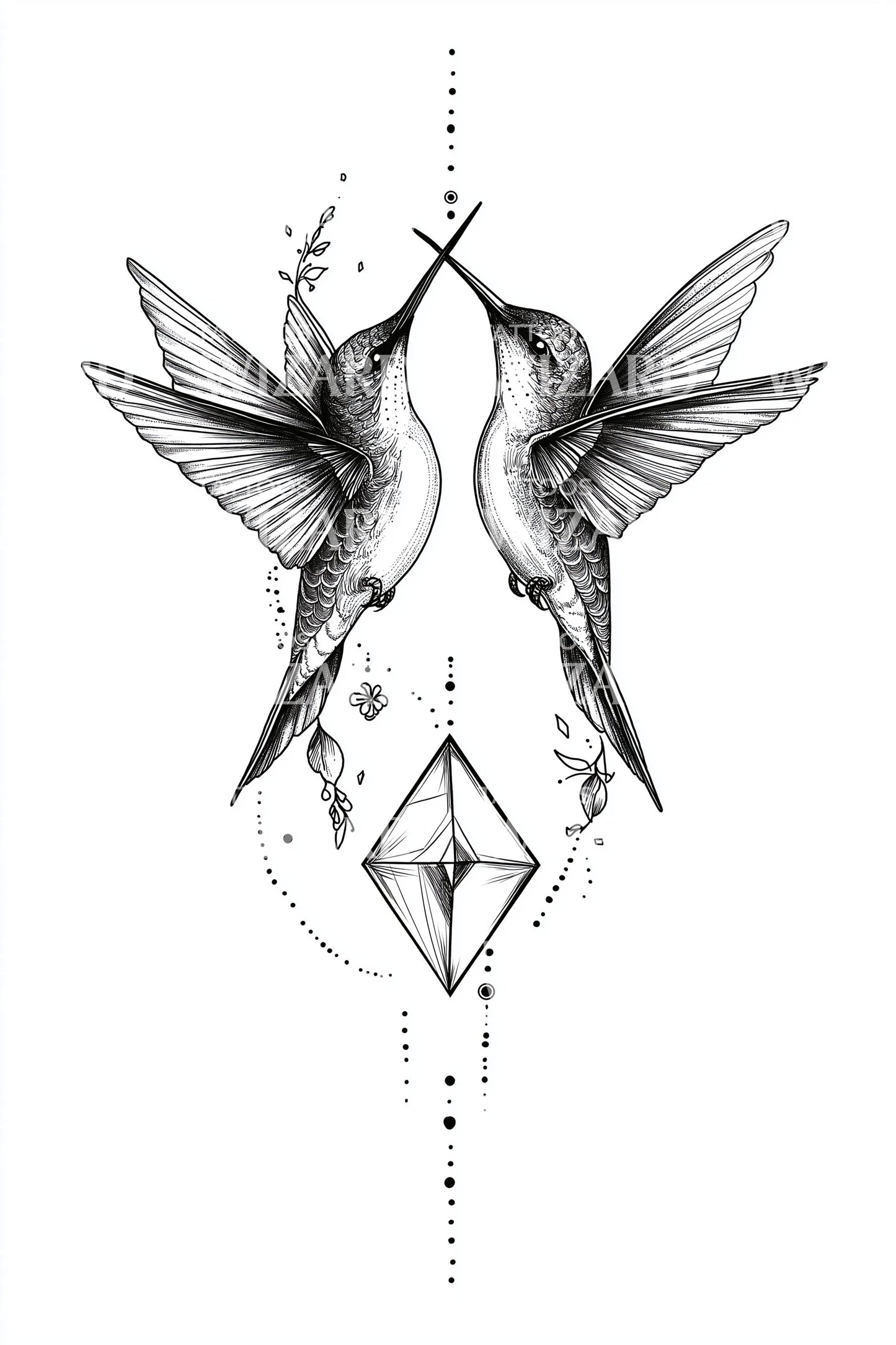 Hummingbirds with Crystal Tattoo Design