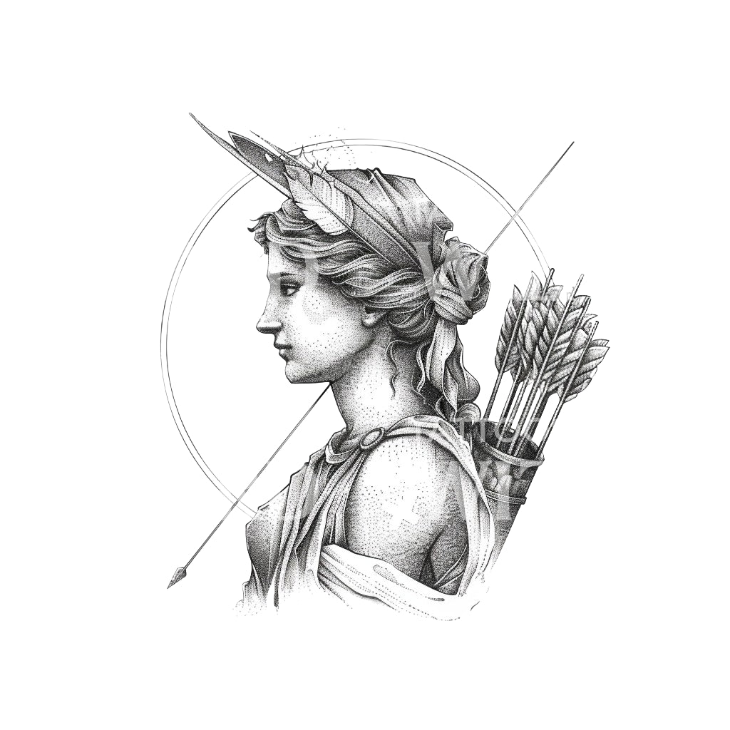 Huntress Goddess Artemis Tattoo Design