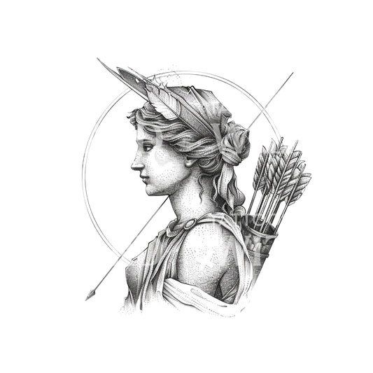 Huntress Goddess Artemis Tattoo Design
