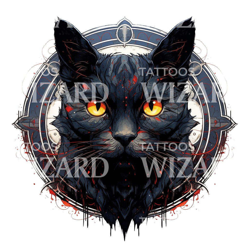 Black Cat Scary Tattoo Design