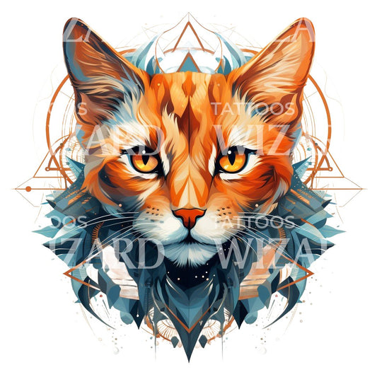 Orange Cat in Geometric Style Tattoo Design