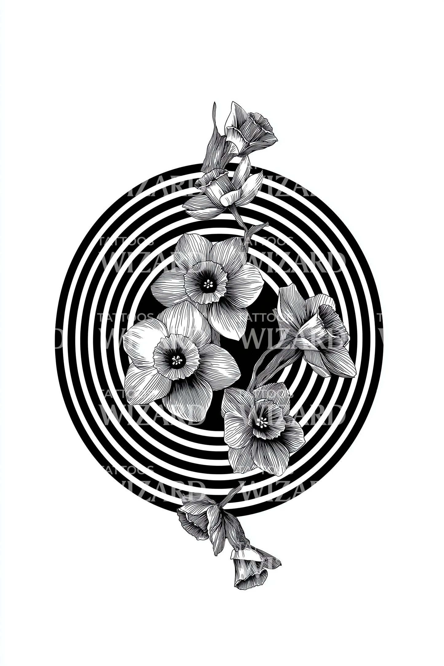 Desain Tato Bunga Spiral Hipnotis