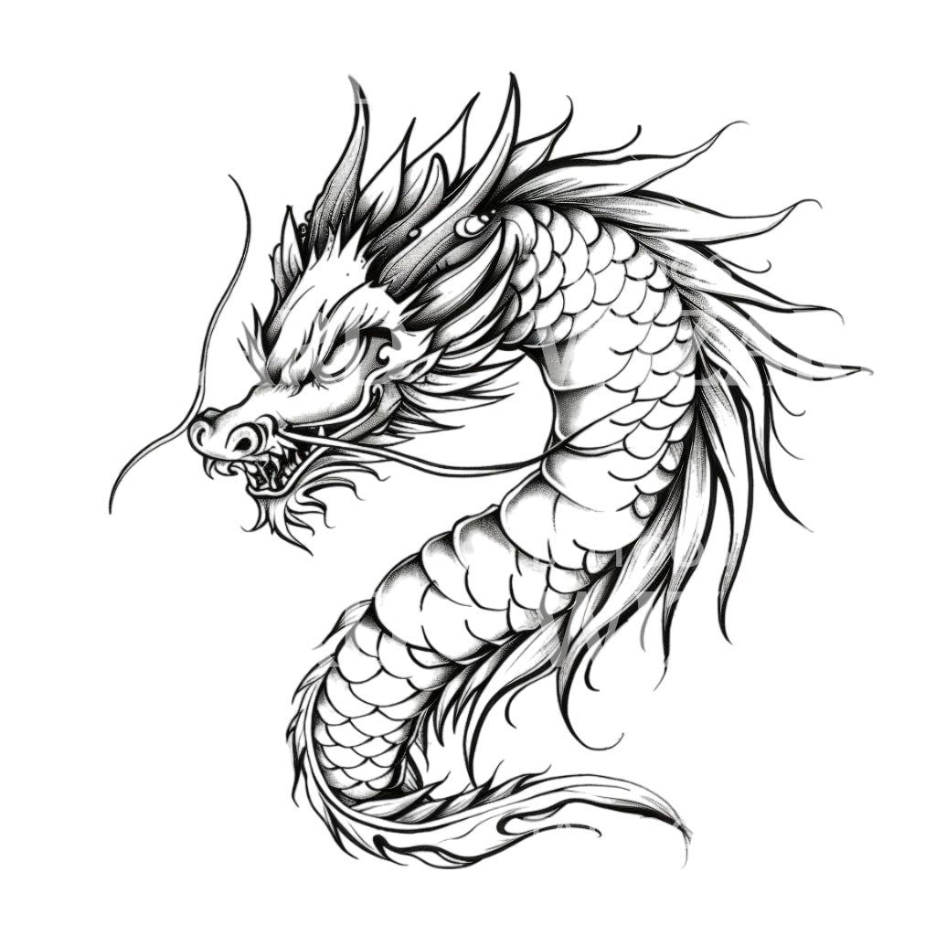 Black and White Chinese Dragon Tattoo Design