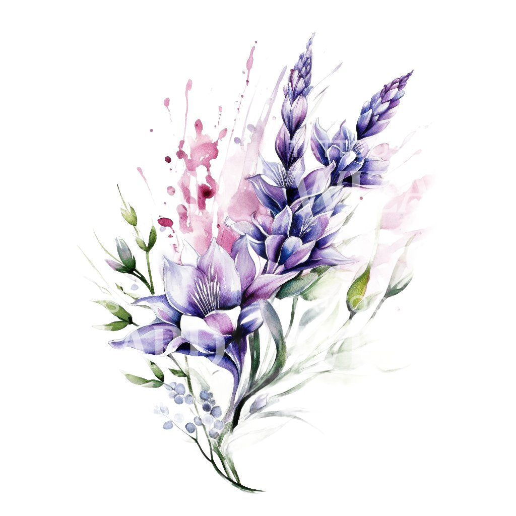 Watercolor Heather Flower Tattoo Design