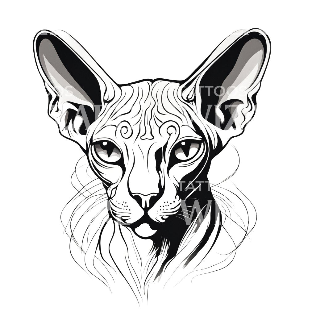 Sphynx Cat Head minimal Tattoo Design