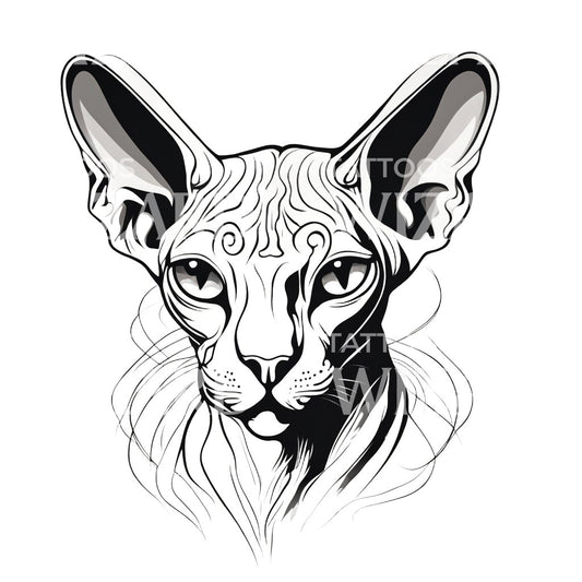 Sphynx Cat Head minimal Tattoo Design