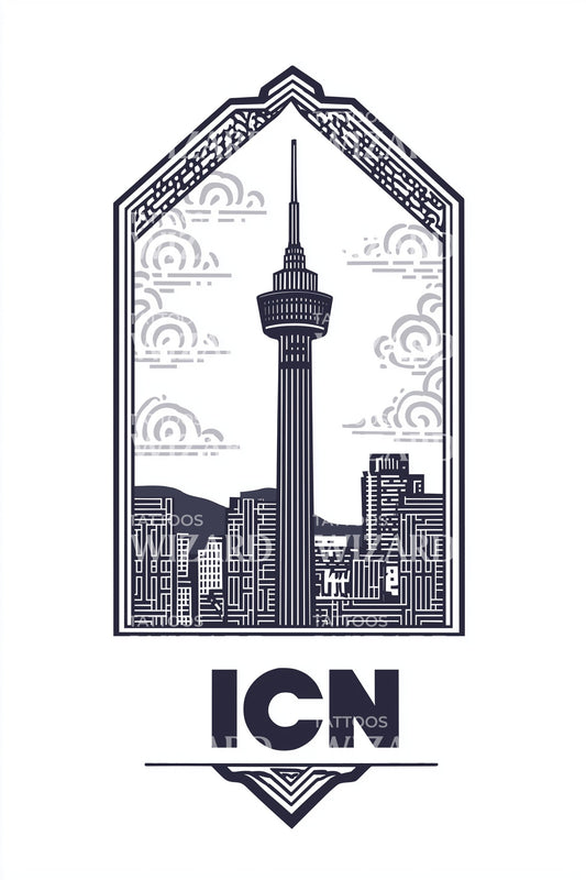 ICN Seoul Tower Tattoo Illustration