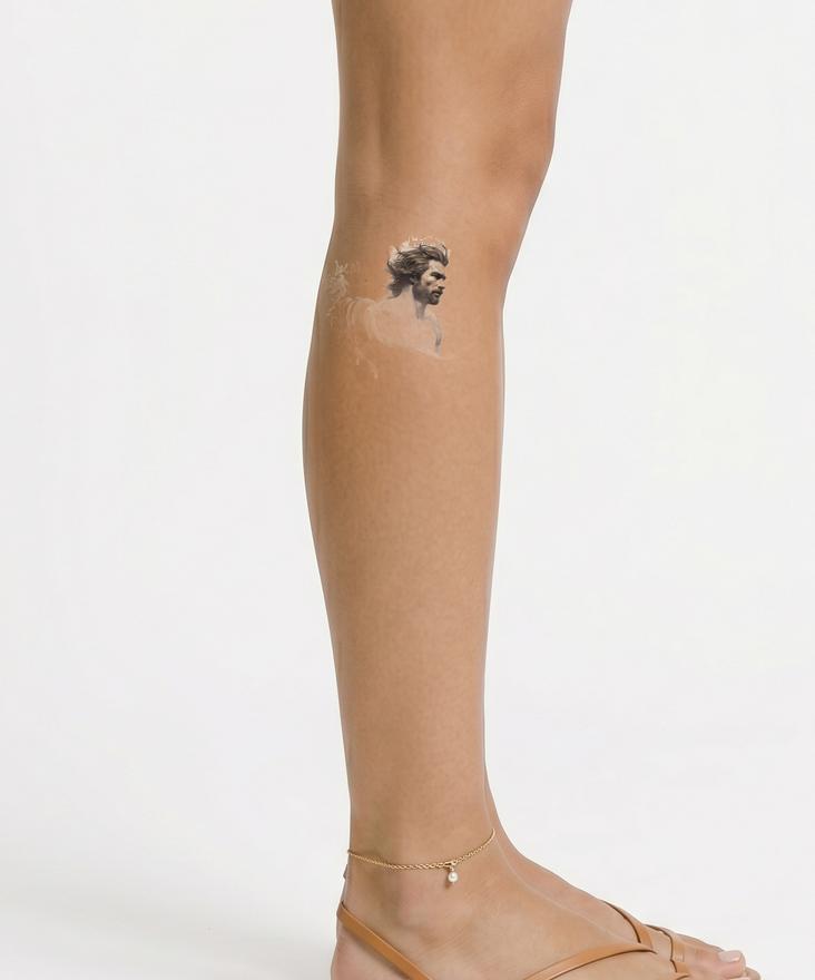 Retrato de surfista en diseño de tatuaje de ola