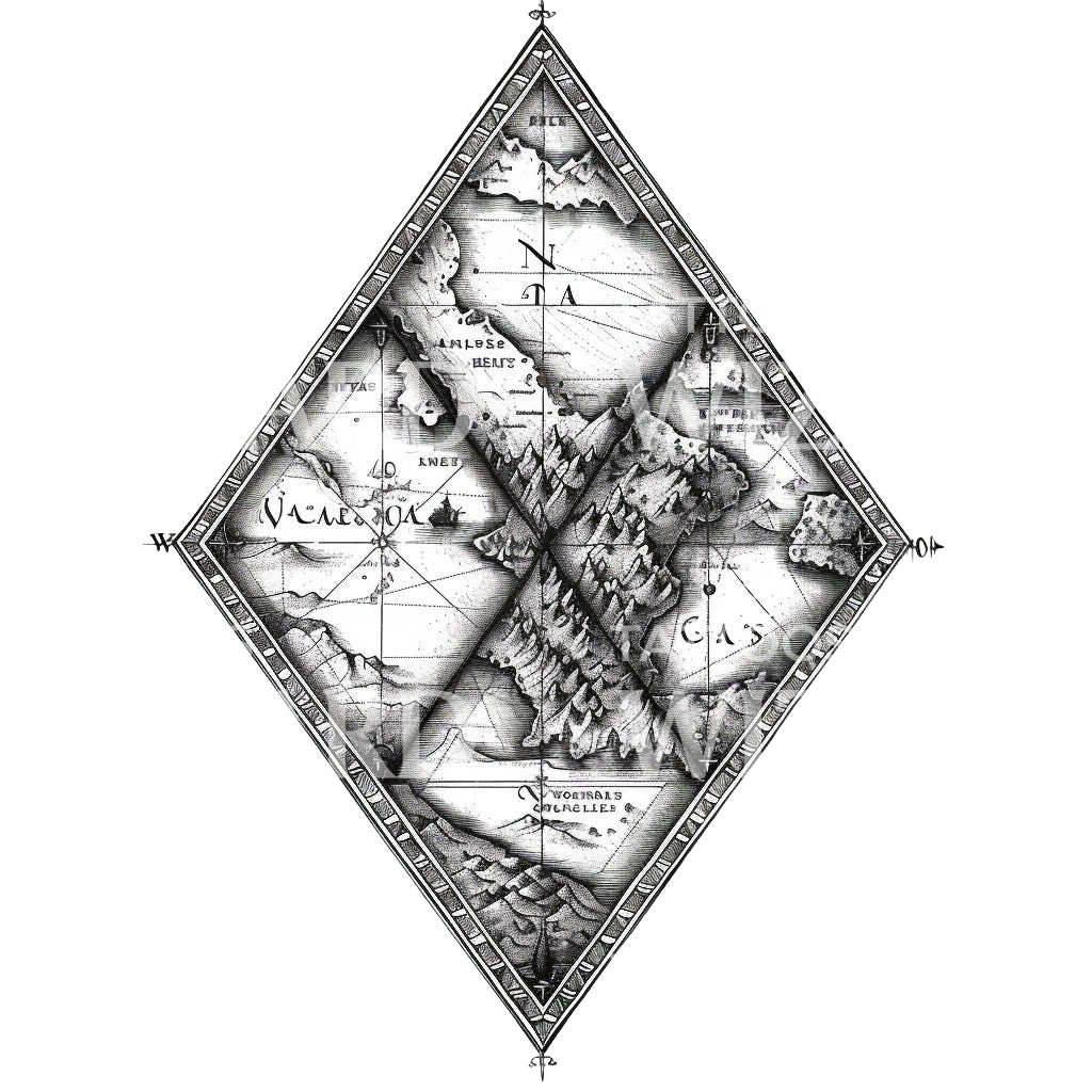 Imaginary World Map Tattoo Design