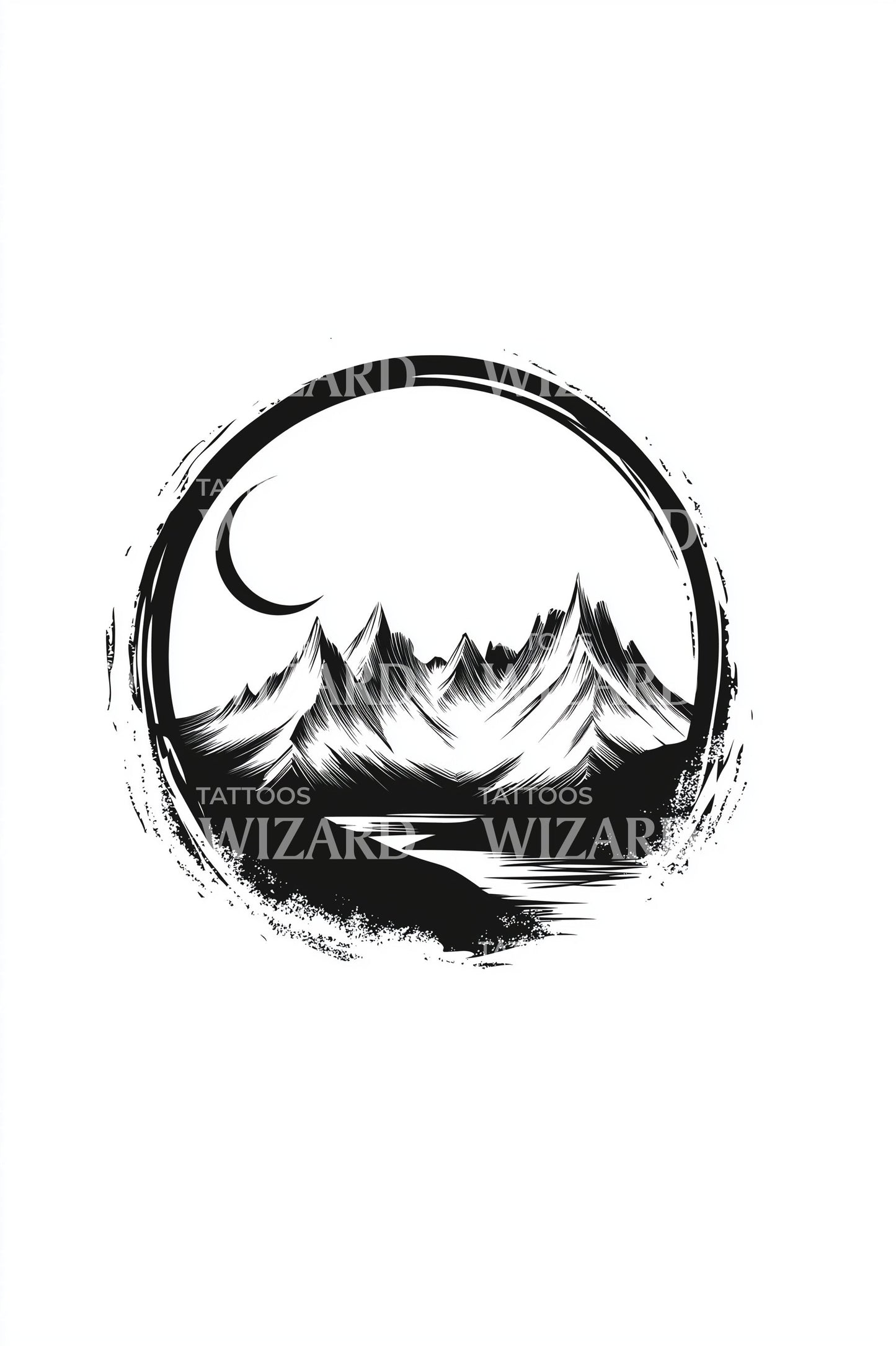 Ink Brush Mountain Tattoo Design