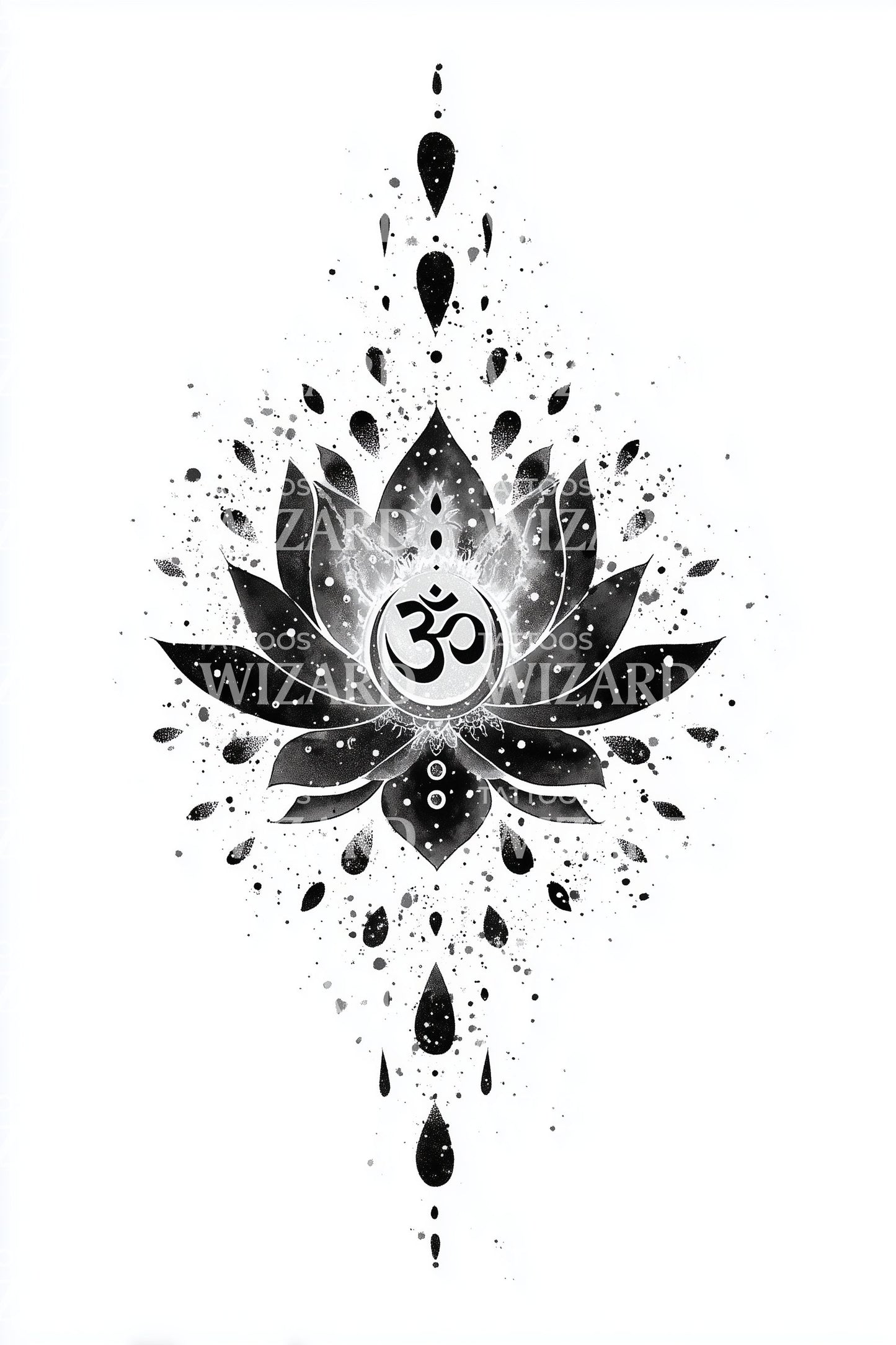 Tinten-Spritzer Om Lotus Tattoo Design