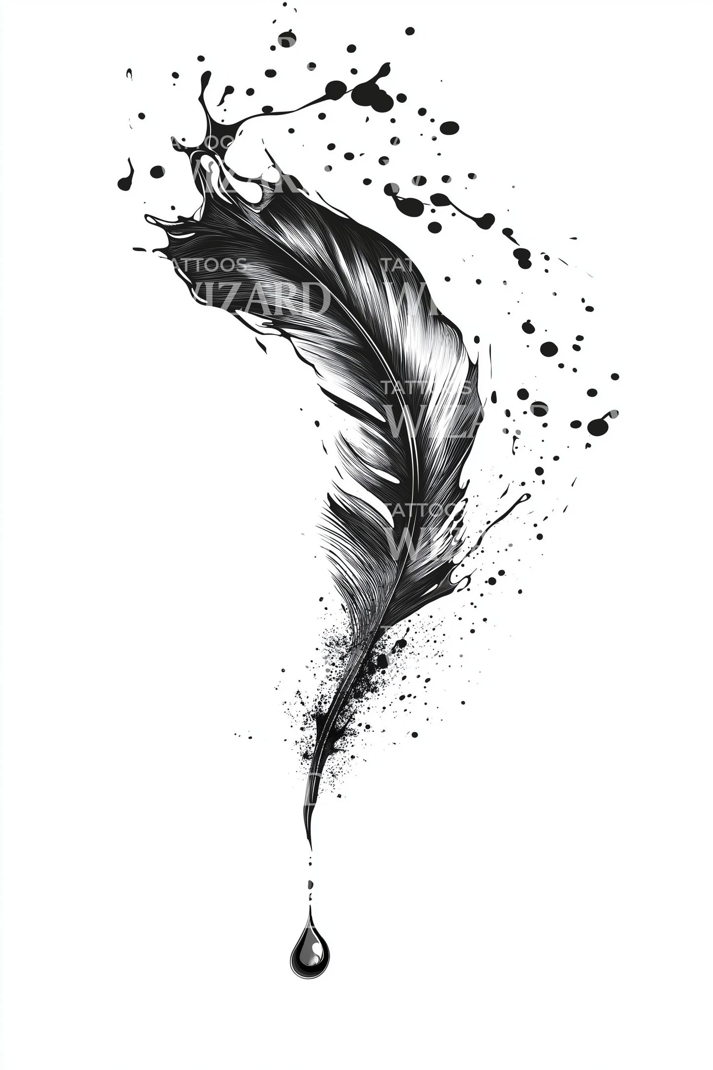 Inkdrop Quill Feather Tattoo Design