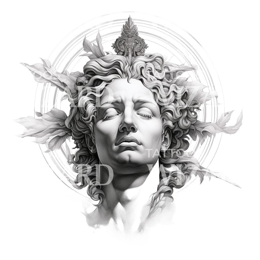 Black and Grey Greek God Bust Design